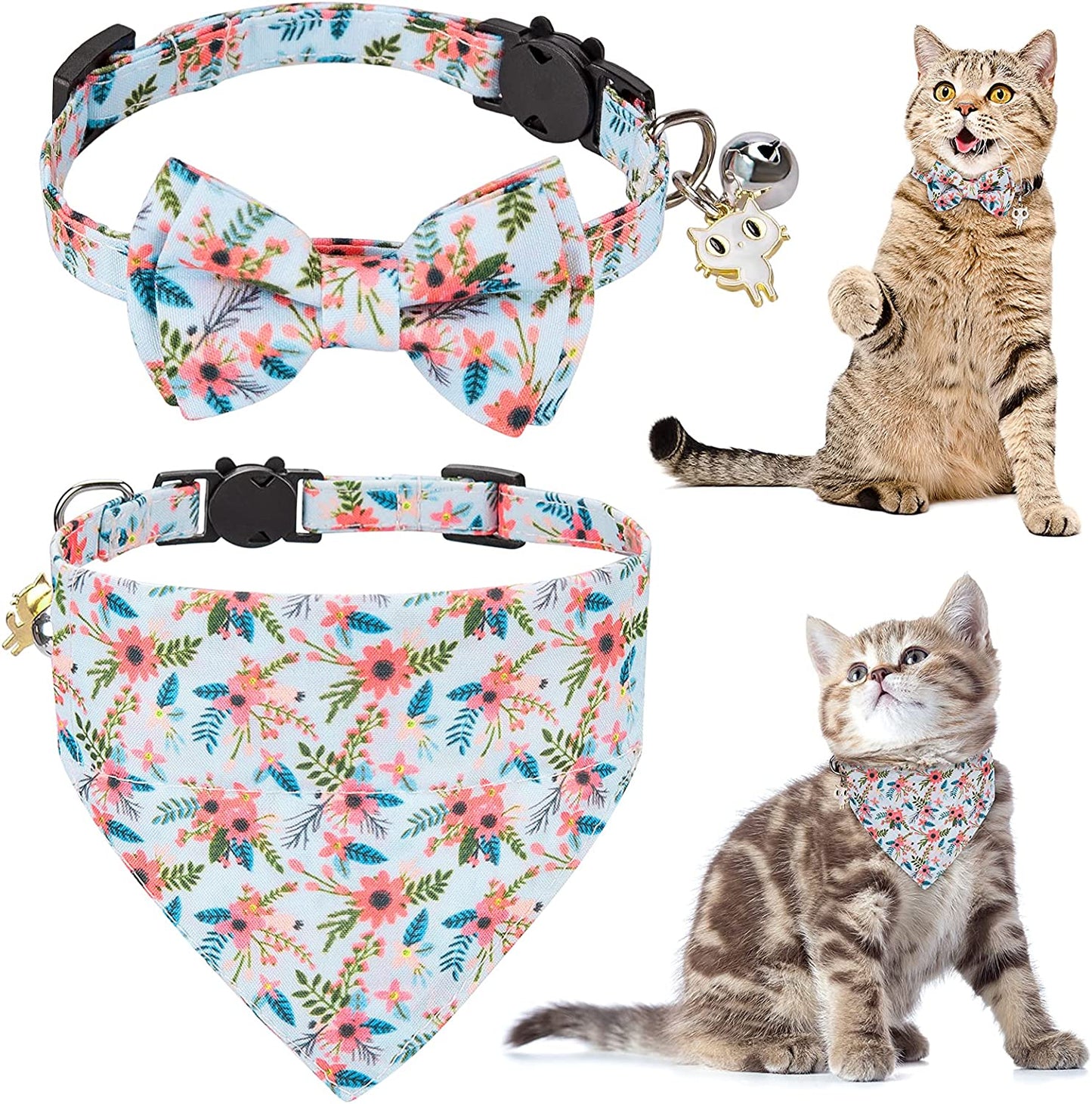 Cat Collars, Cat Collar Bandana, Cat Collars for Girl Cats, Breakaway Cat Collar, Kitten Collar, Cat Collar with Bow Tie, Kitten Collar with Bell, Personalized Flower Cat Collar for Male Female Cats