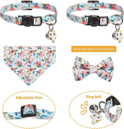 Cat Collars, Cat Collar Bandana, Cat Collars for Girl Cats, Breakaway Cat Collar, Kitten Collar, Cat Collar with Bow Tie, Kitten Collar with Bell, Personalized Flower Cat Collar for Male Female Cats