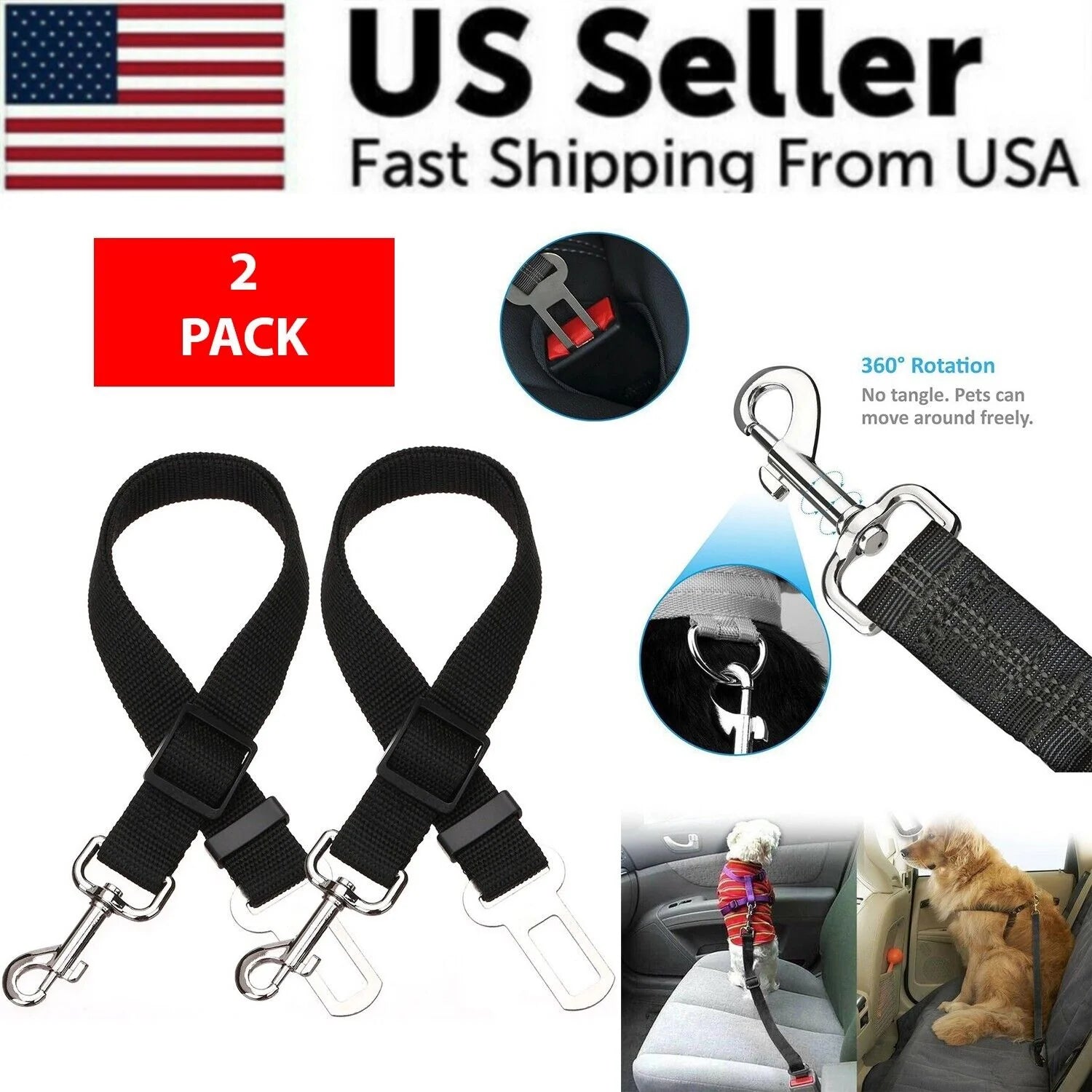 2 Pack Cat DOG PET Safety Seatbelt Car Vehicle Seat Belt Adjustable Harness Lead