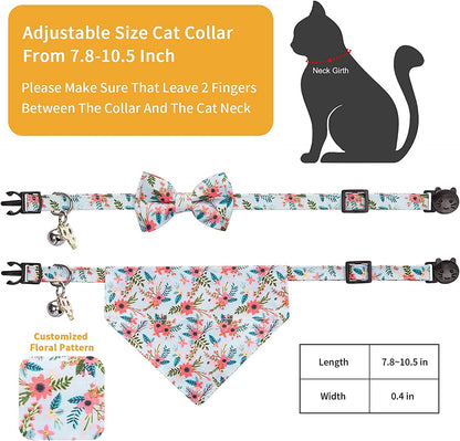 Cat Collars, Cat Collar Bandana, Cat Collars for Girl Cats, Breakaway Cat Collar, Kitten Collar, Cat Collar with Bow Tie, Kitten Collar with Bell, Personalized Flower Cat Collar for Male Female Cats