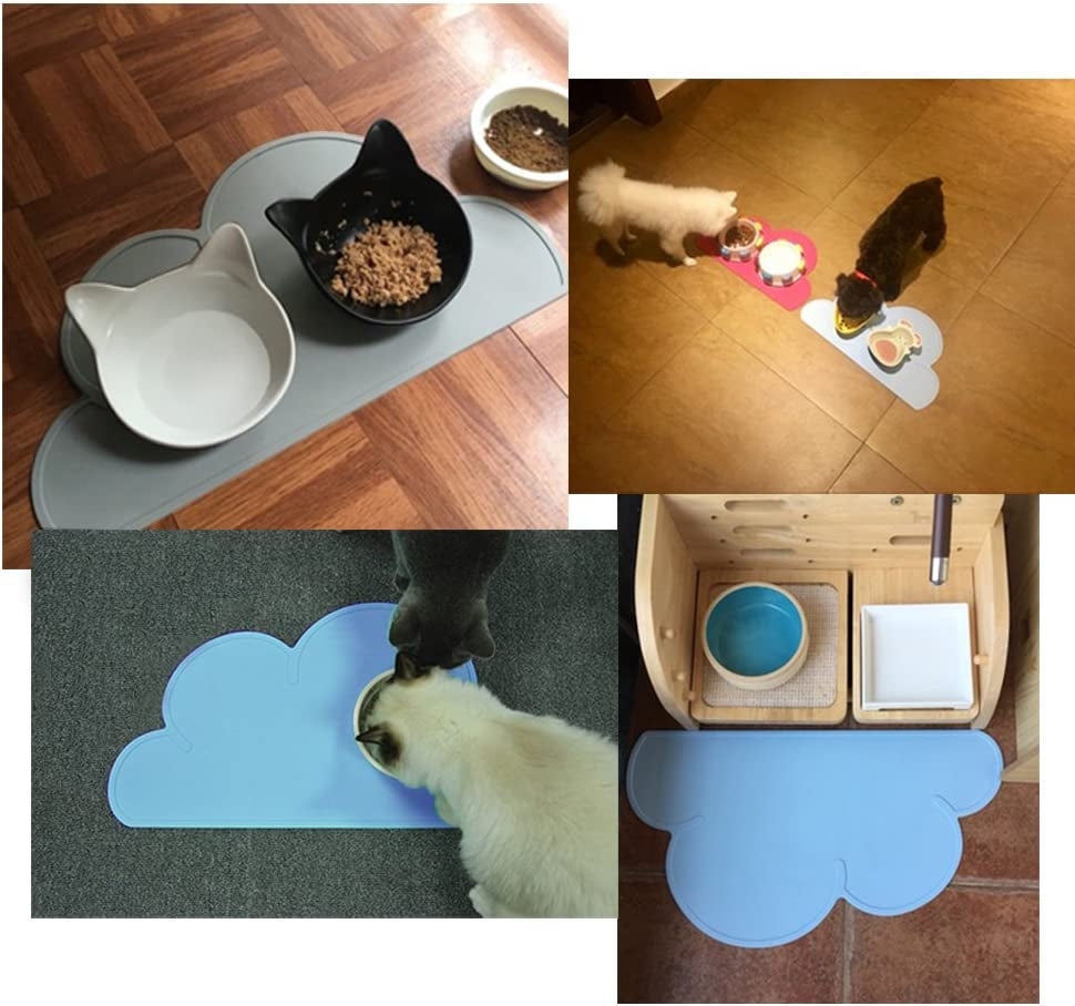 Pet Food Mats–Dog Cat Feeding Mat Top Grade Cloud Silicone Pad Anti-Slip Waterproof Anti-Slip Bowl Placemat (Blue)