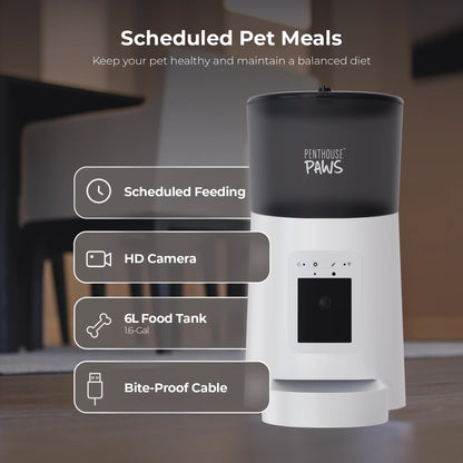 Smart Wifi Automatic Cat Feeder with Camera, 6L White