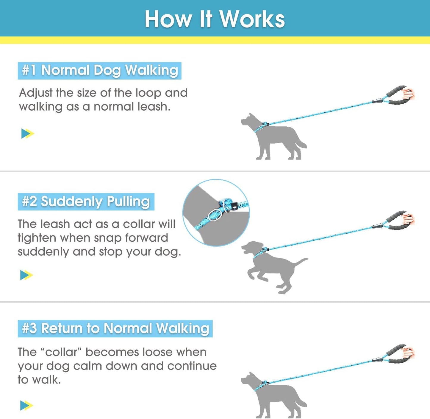 6 Feet Slip Lead Dog Leash Anti-Choking with Upgraded Durable Rope Cover and Comfortable Padded Handle for Large, Medium, Small Dogs Trainning with Poop Bags and Dispenser (Black)